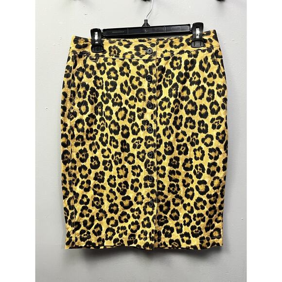 Lauren Ralph Lauren Skirt Womens 4 Animal Print Pencil Linen‎ Unlined Button LRL - Picture 1 of 7